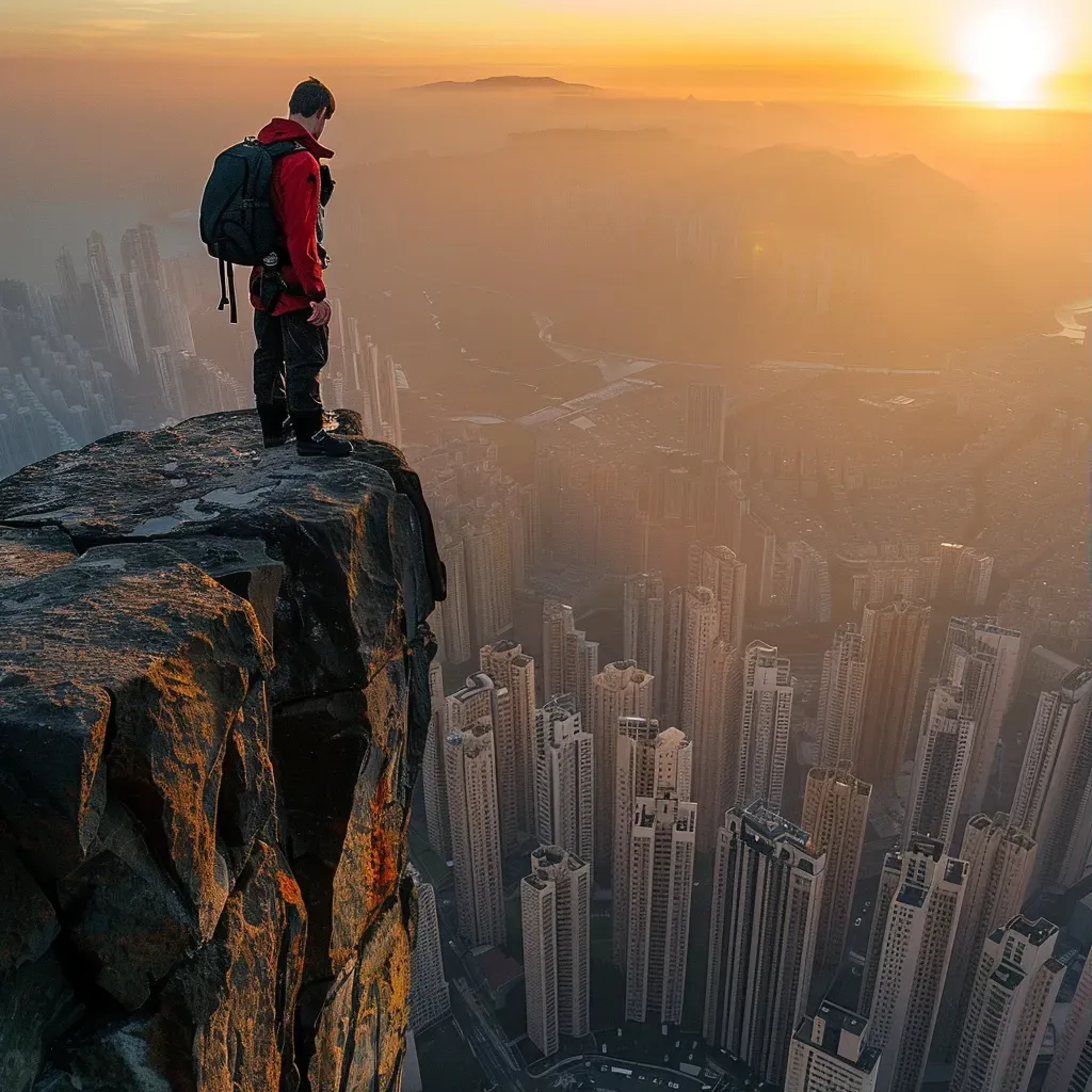 Base Jumper Preparing to Leap