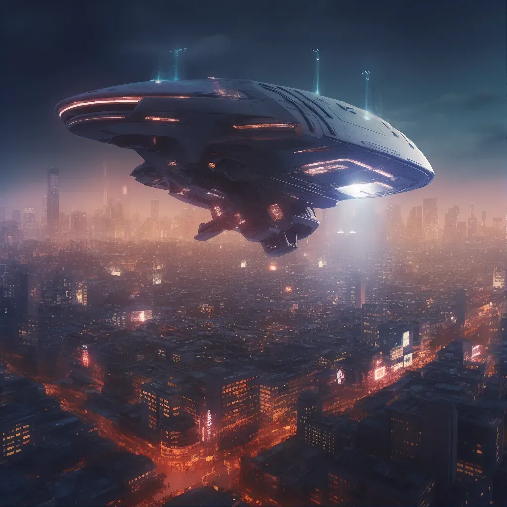 Sleek spaceship over cityscape - Image 1