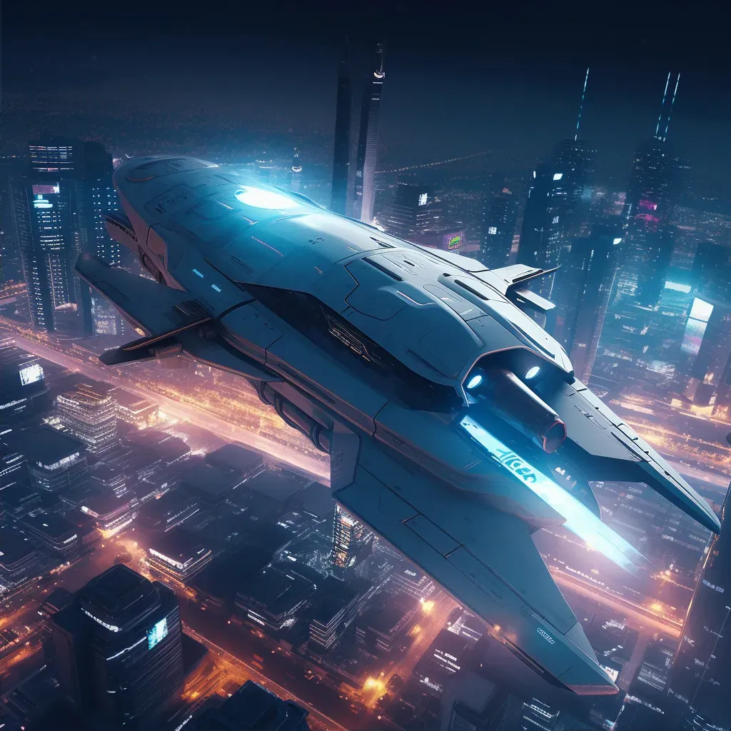 Sleek spaceship over cityscape - Image 2