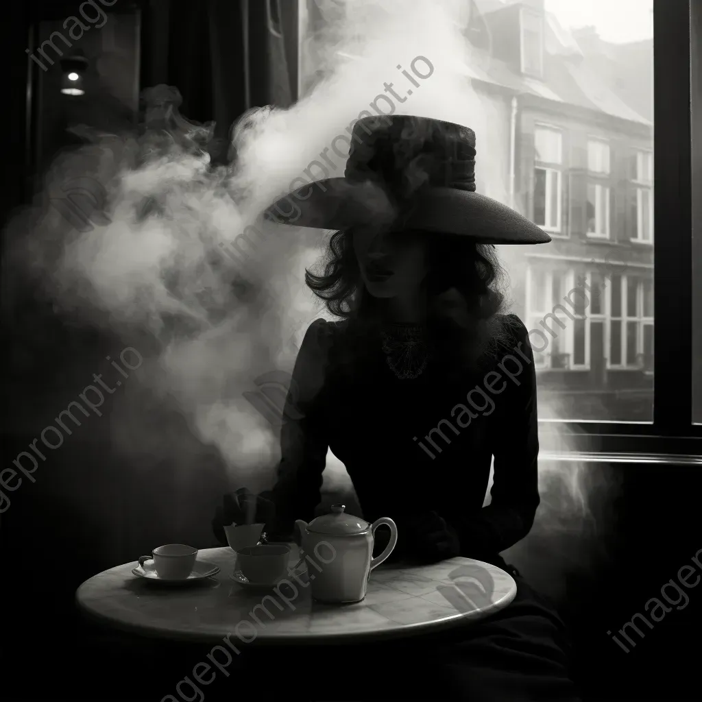 A figure deciphering a coded message, shrouded in smoke, photo-realistic noir - Image 2