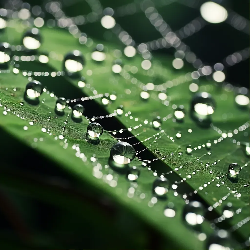 close-up of dew on spider web - Image 1