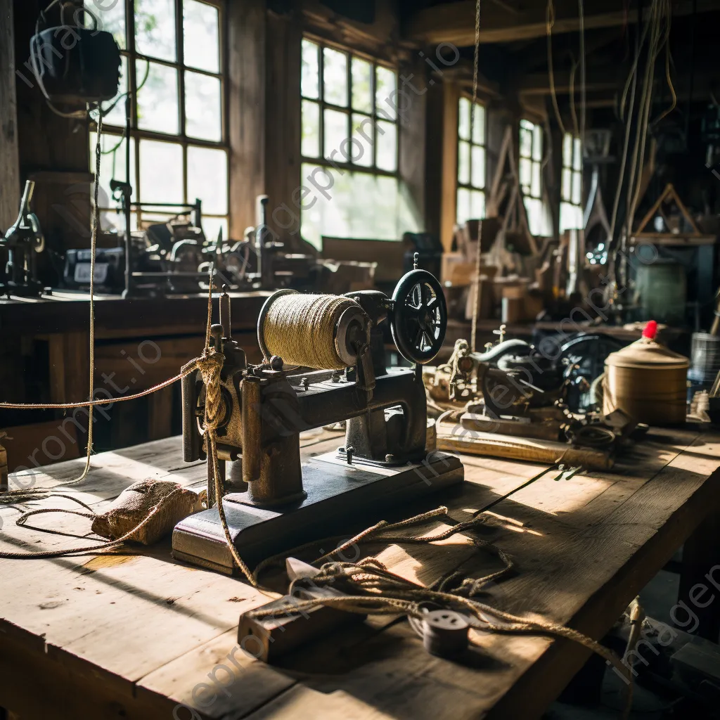 Old-fashioned rope making machine in a workshop - Image 2