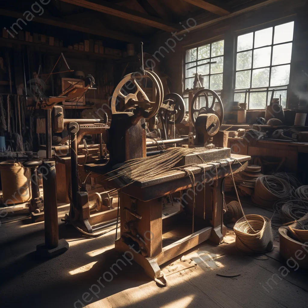 Old-fashioned rope making machine in a workshop - Image 3