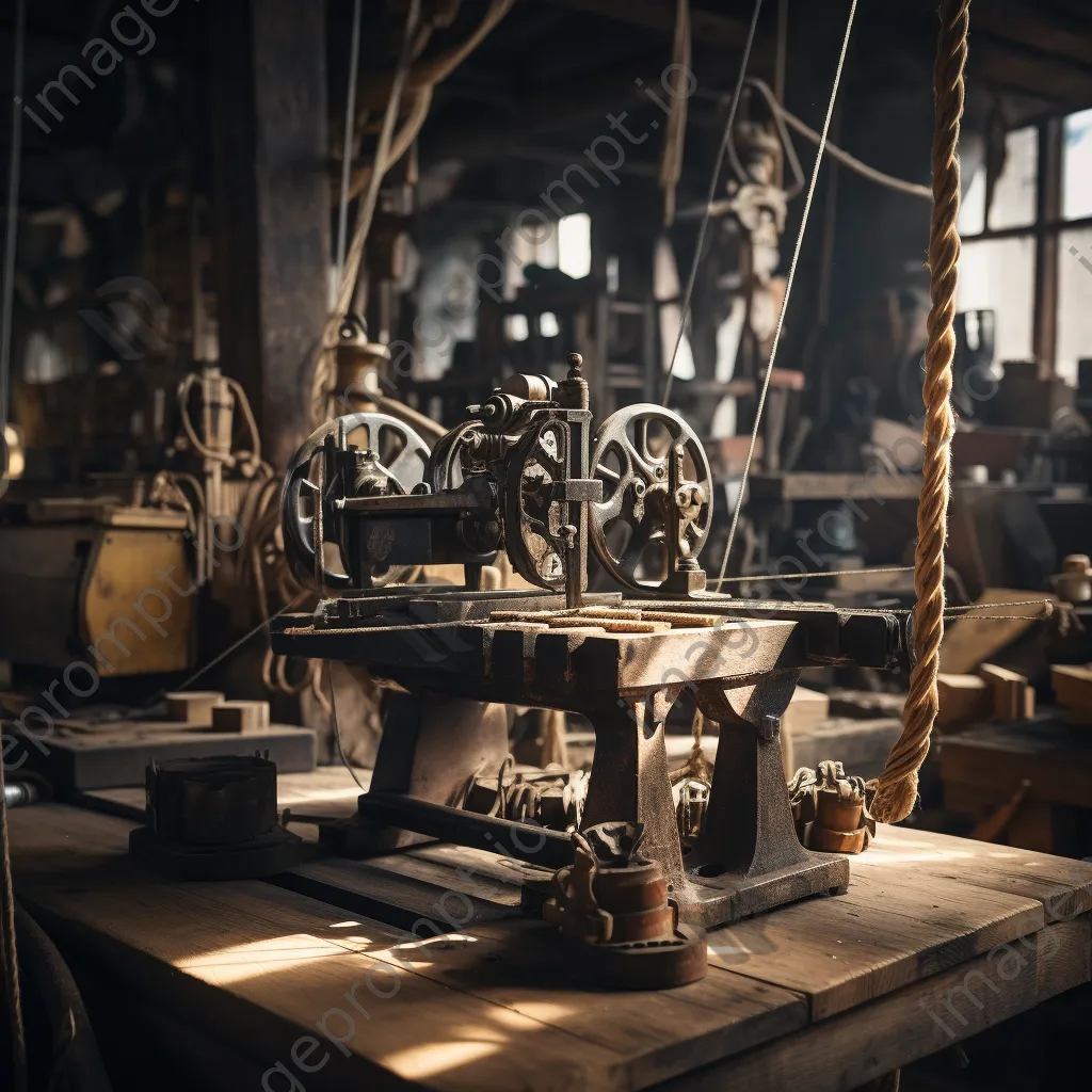 Old-fashioned rope making machine in a workshop - Image 4