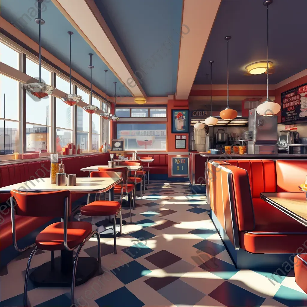 American diner breakfast in low poly style, inspired by mid-century graphic designs - Image 2