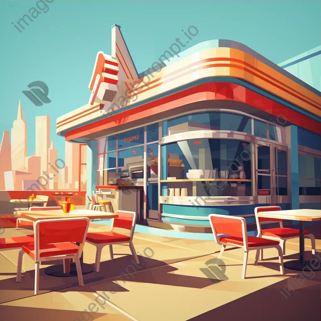 American diner breakfast in low poly style, inspired by mid-century graphic designs - Image 3