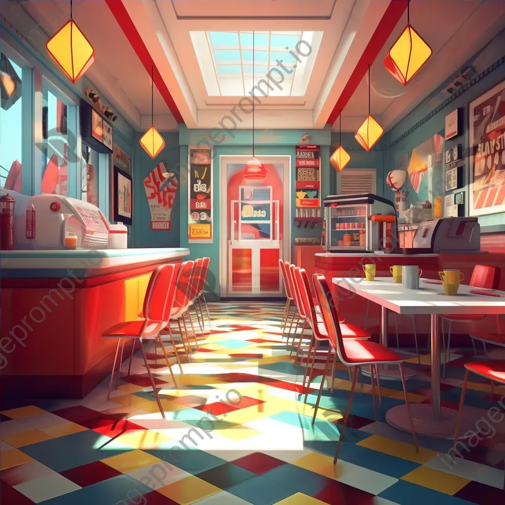 American diner breakfast in low poly style, inspired by mid-century graphic designs - Image 4