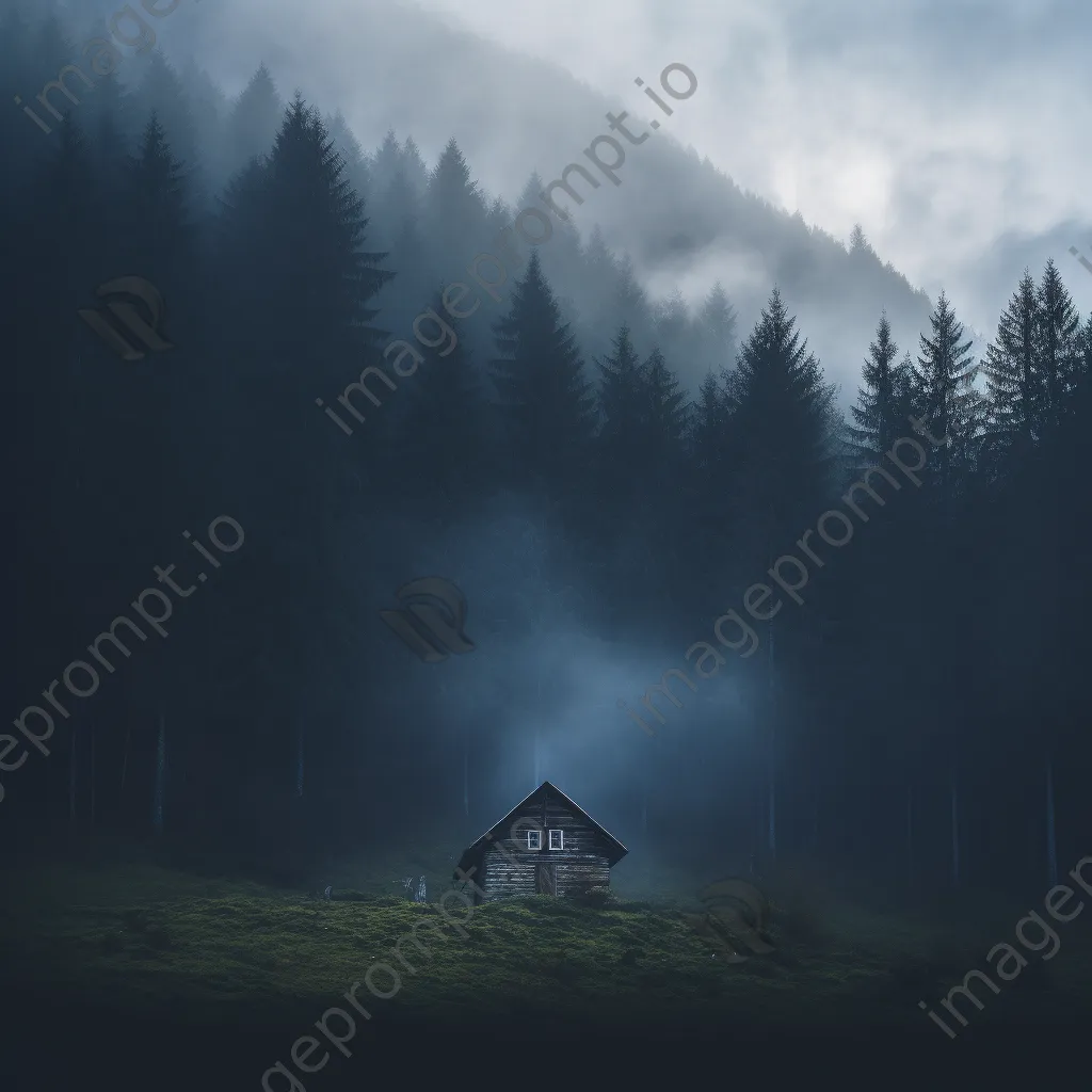 Lonely cabin in a misty valley surrounded by fog and trees - Image 3