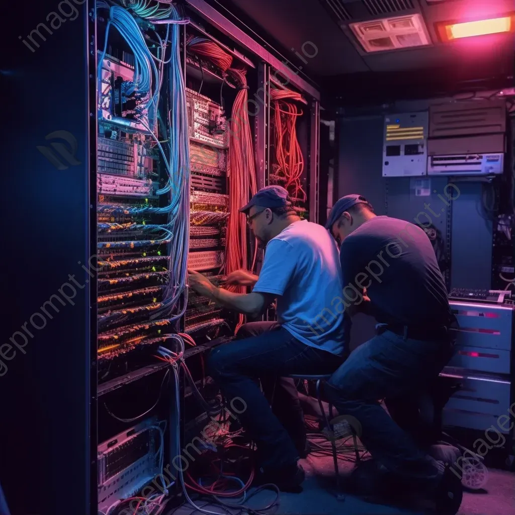 Technicians working on server room equipment - Image 1