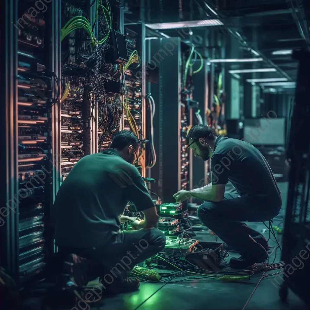 Technicians working on server room equipment - Image 2