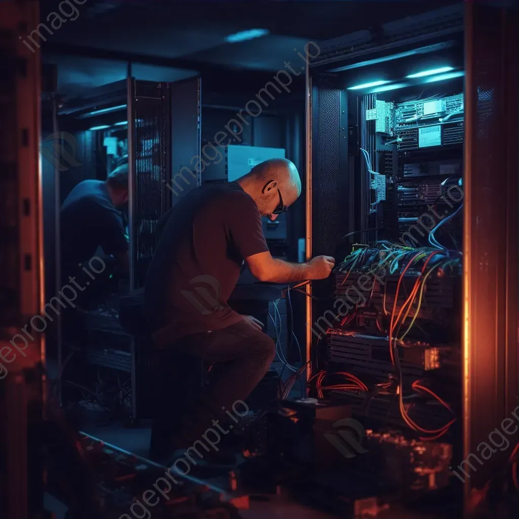 Technicians working on server room equipment - Image 3