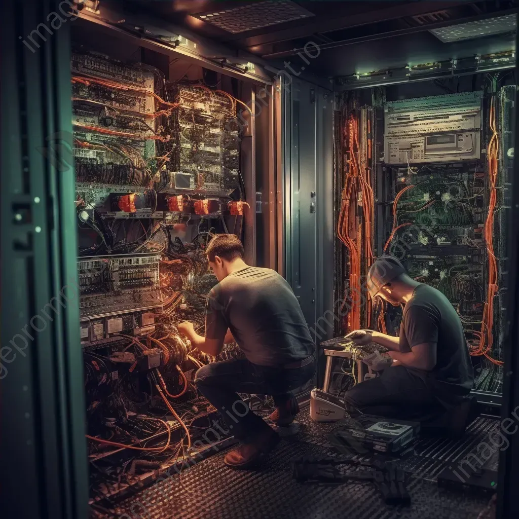 Technicians working on server room equipment - Image 4