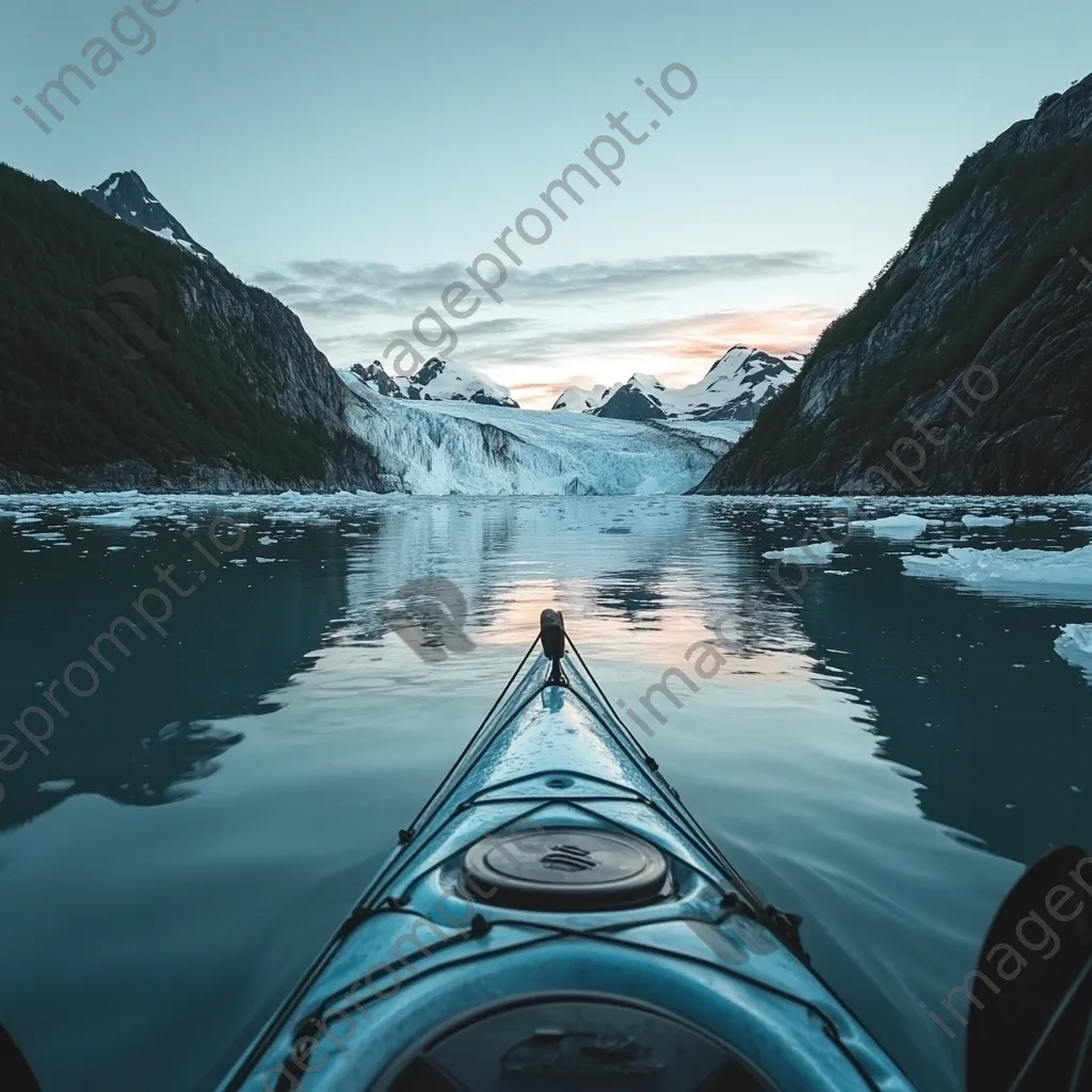 Kayak gliding through icy waters near towering glaciers - Image 2