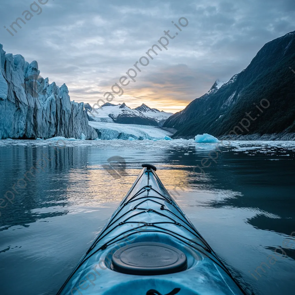 Kayak gliding through icy waters near towering glaciers - Image 3