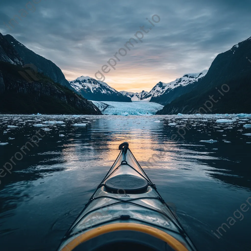 Kayak gliding through icy waters near towering glaciers - Image 4