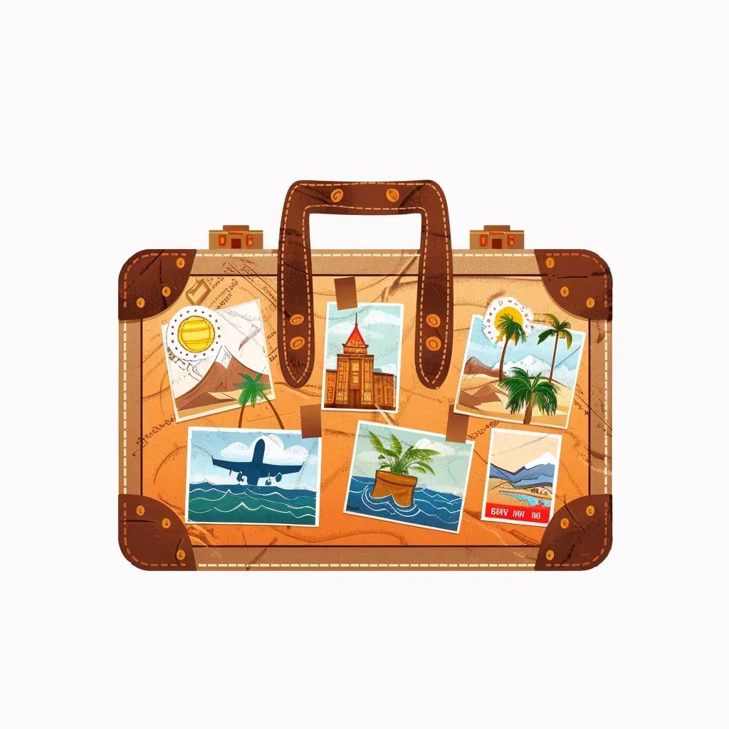 Travel agency logo with vintage suitcase in flat style - Image 1