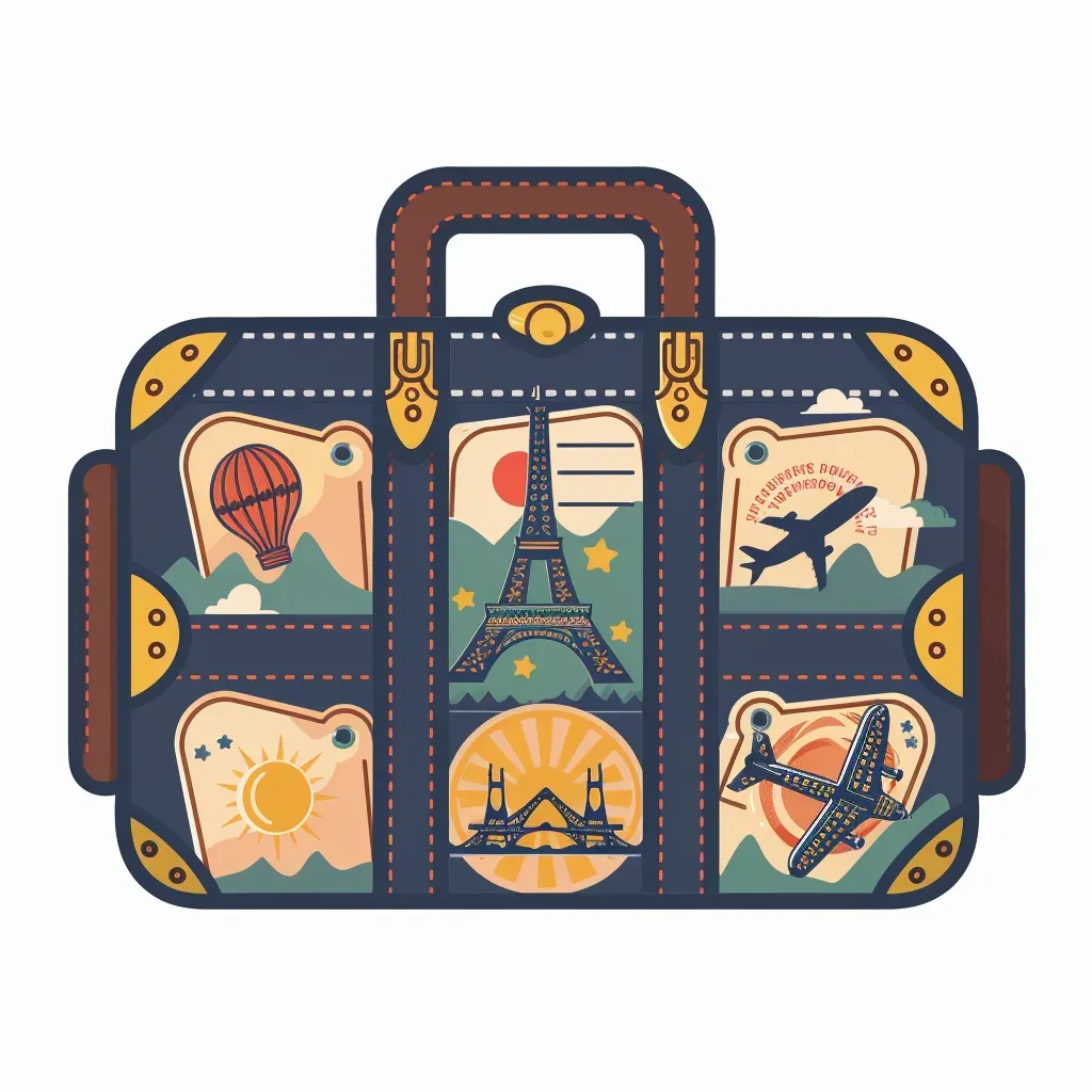 Travel agency logo with vintage suitcase in flat style - Image 2