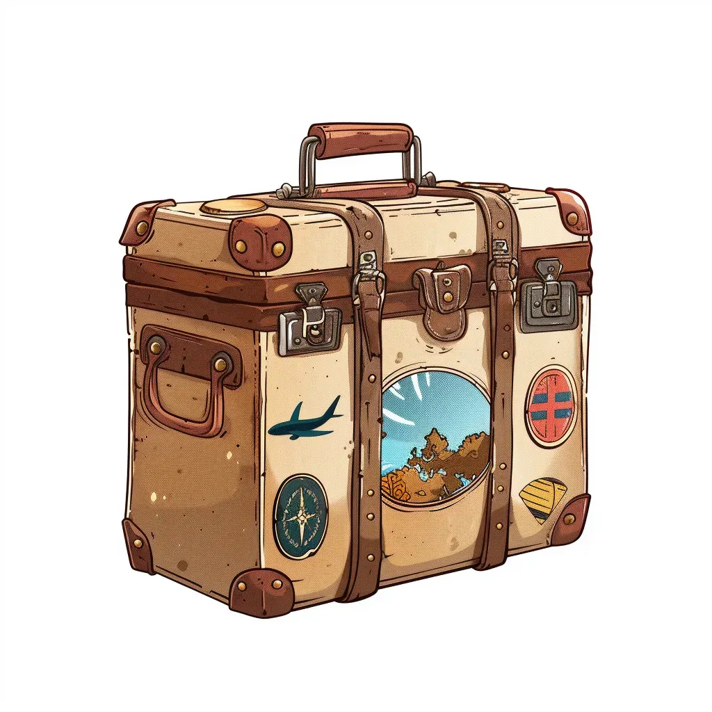 Travel agency logo with vintage suitcase in flat style - Image 3