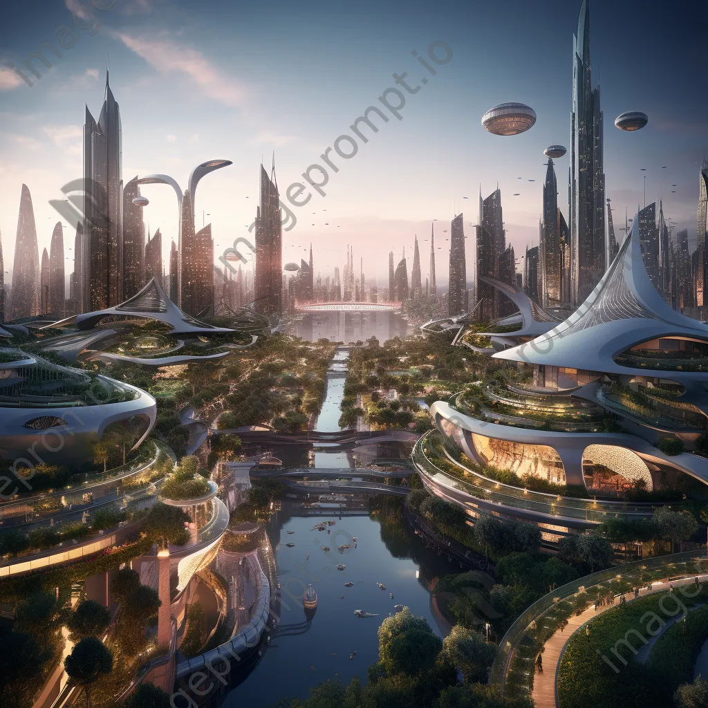 Panoramic view of a futuristic city at dawn - Image 2