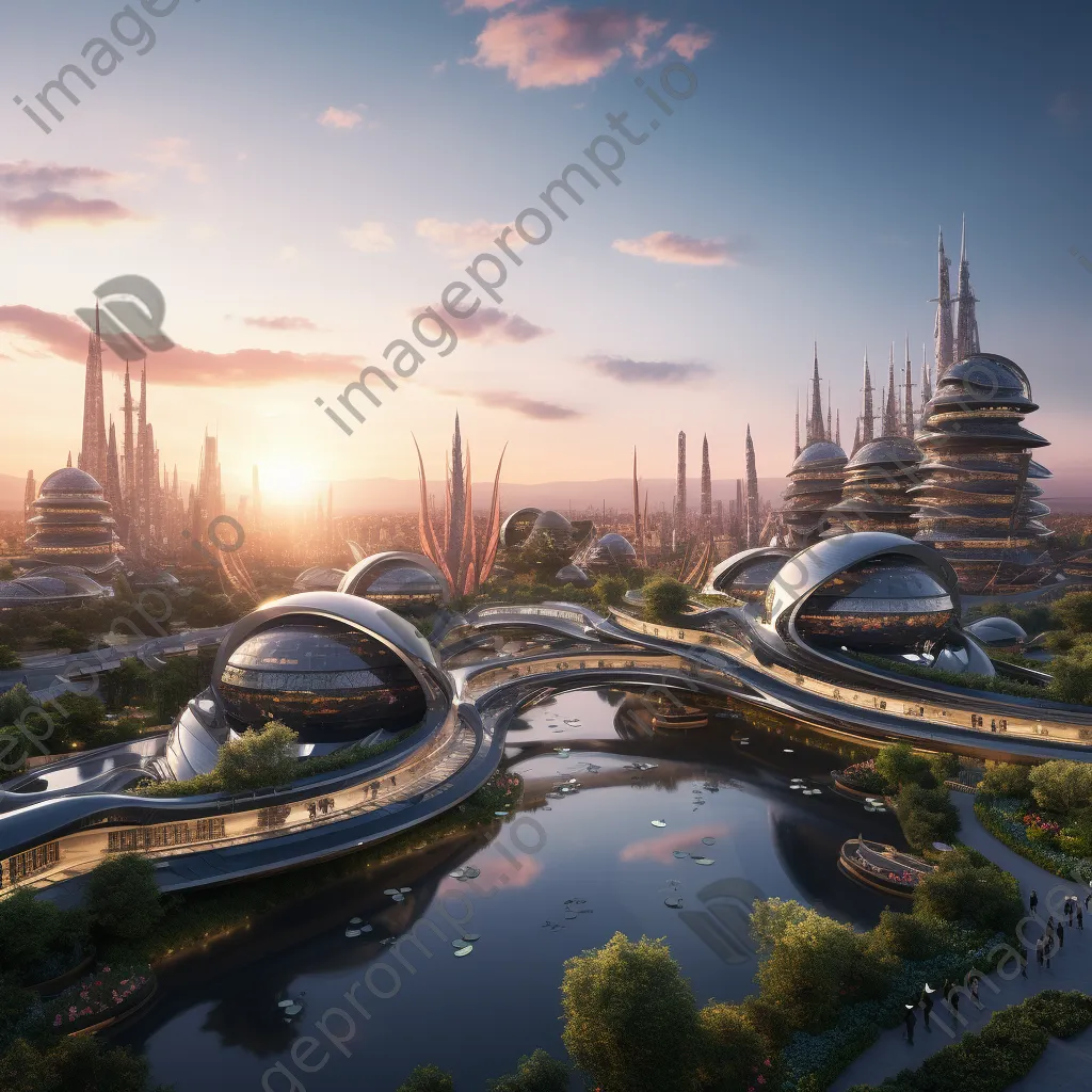 Panoramic view of a futuristic city at dawn - Image 3