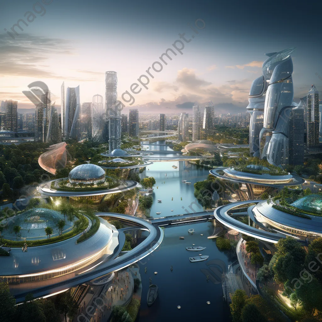 Panoramic view of a futuristic city at dawn - Image 4