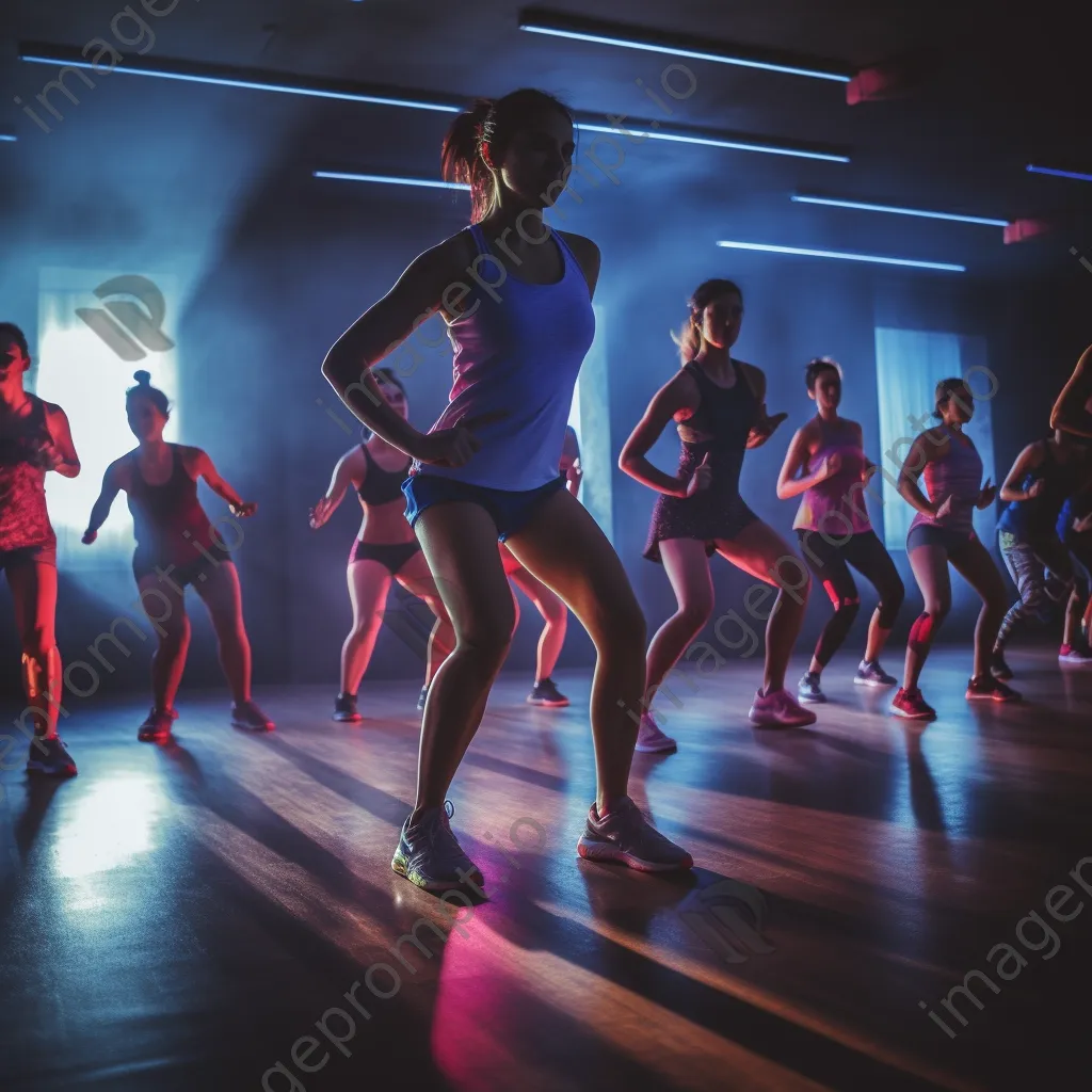 Participants engaged in an energetic HIIT class with colorful lighting. - Image 4