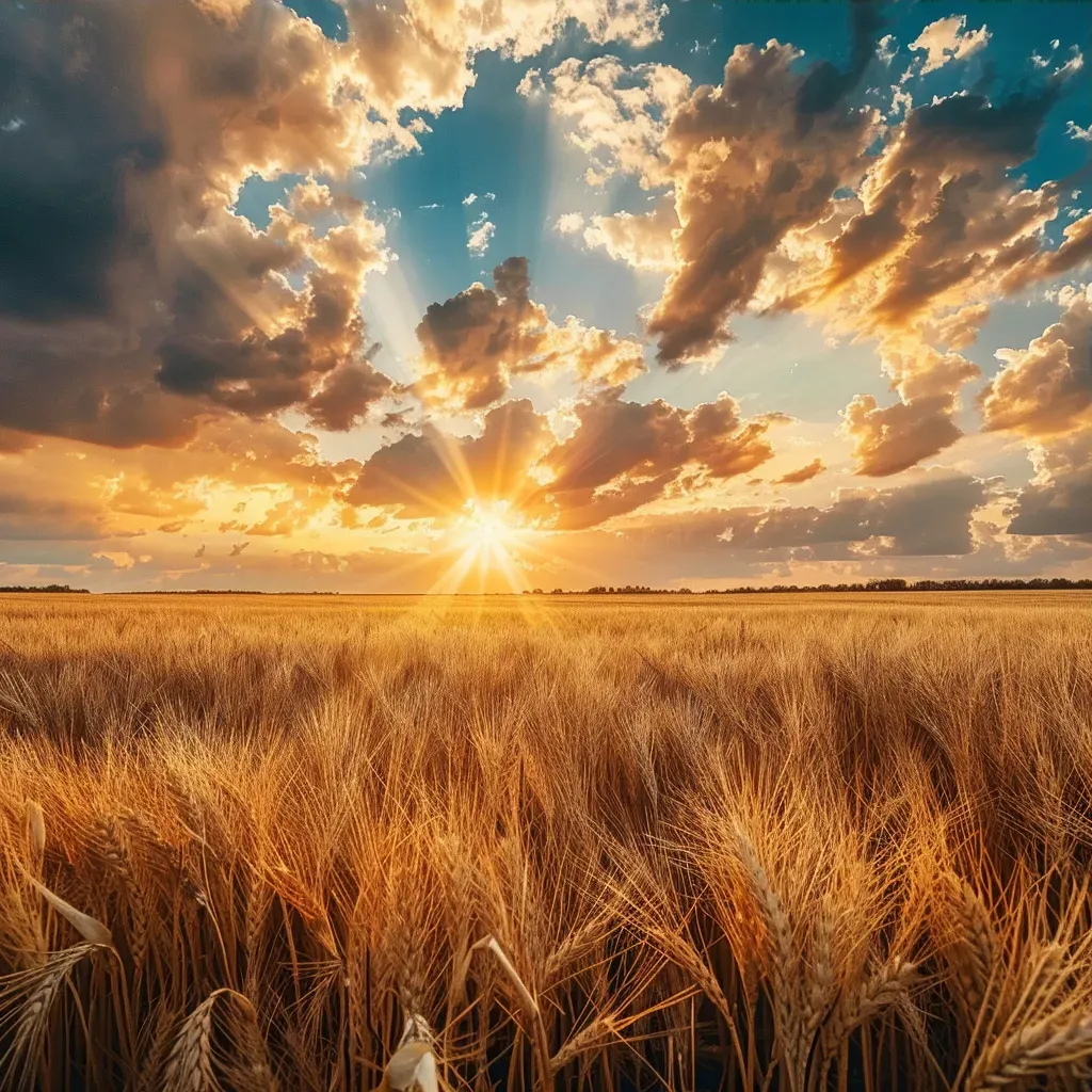 A vast golden wheat field under a dramatic sky - Image 3