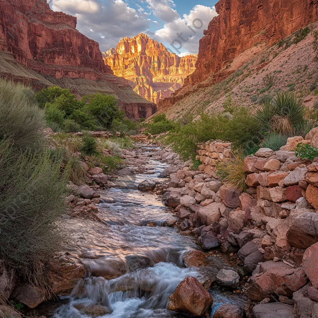 Meandering mountain stream flowing through colorful canyon with red rock layers. - Image 4