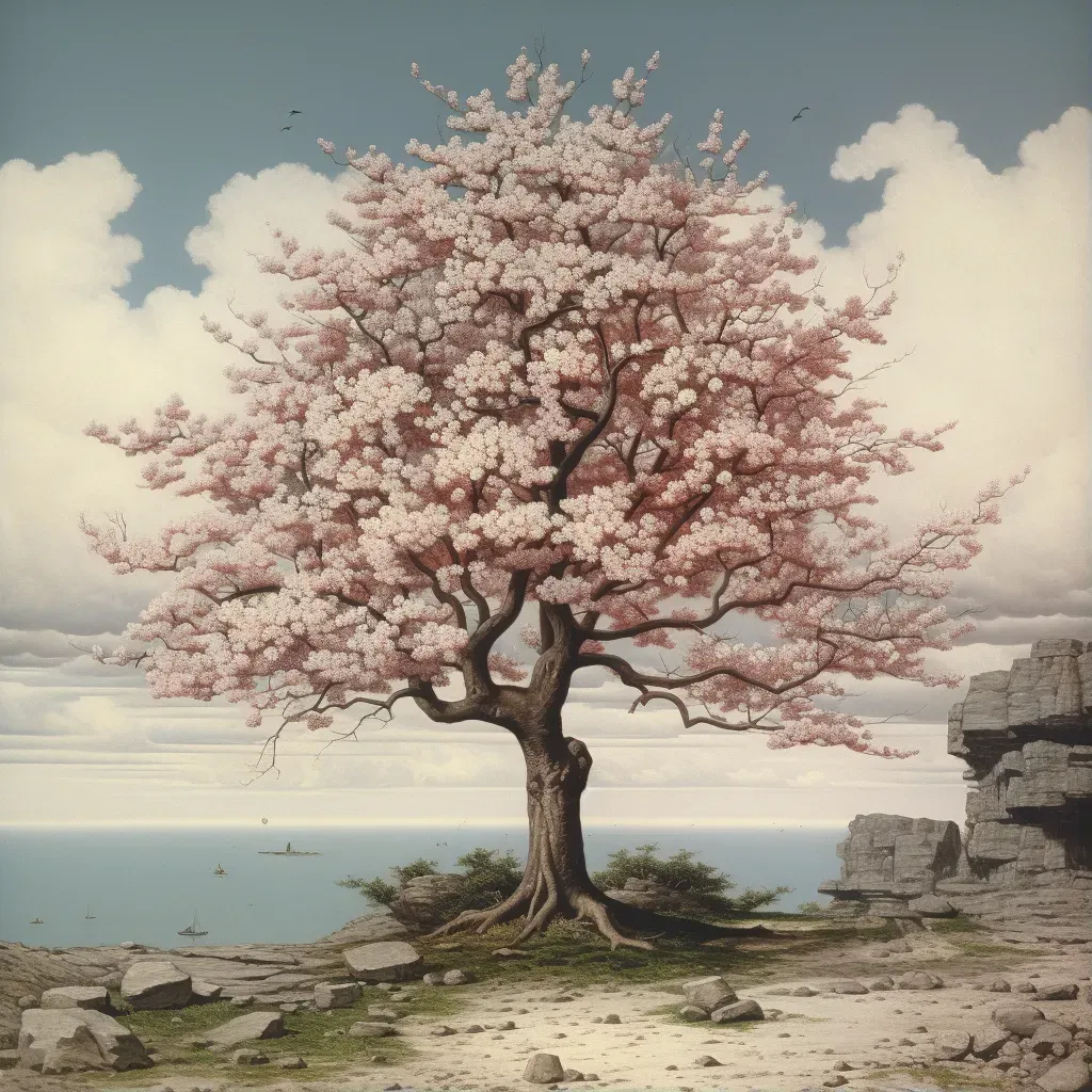 Barren tree blooming into cherry blossom in spring - Image 1