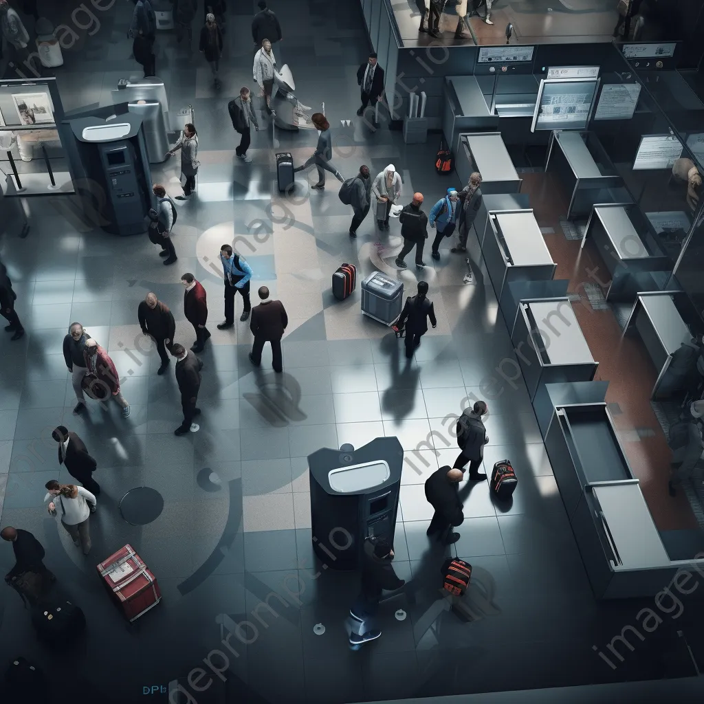 Overhead view of busy airport security checkpoint. - Image 3