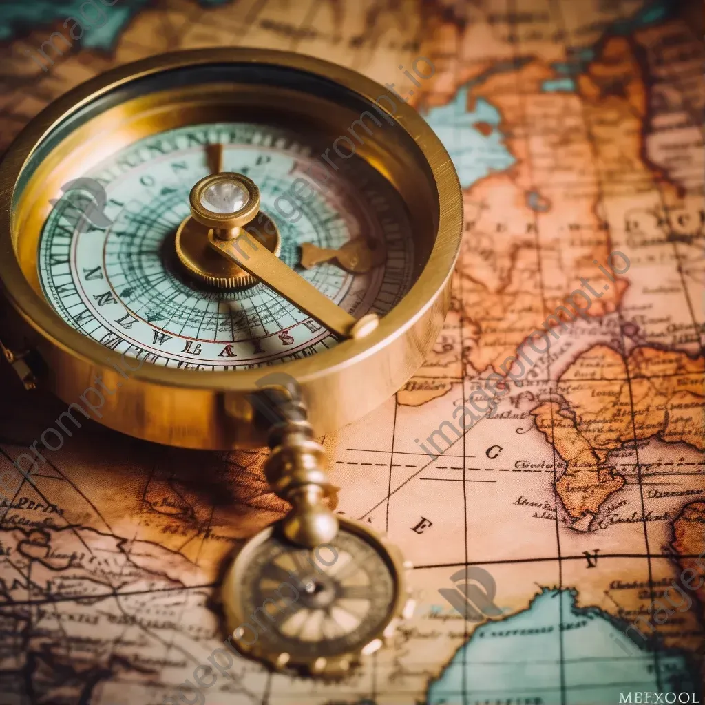 Vintage brass compass on world map - Image 1