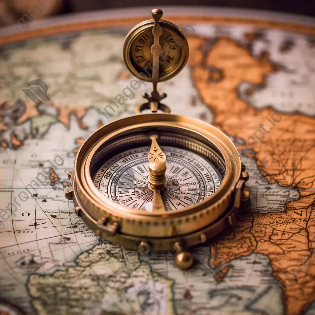 Vintage brass compass on world map - Image 2