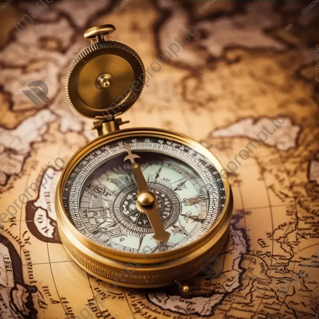 Vintage brass compass on world map - Image 3