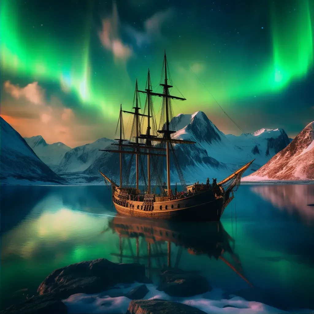 Viking longships under Northern Lights - Image 2