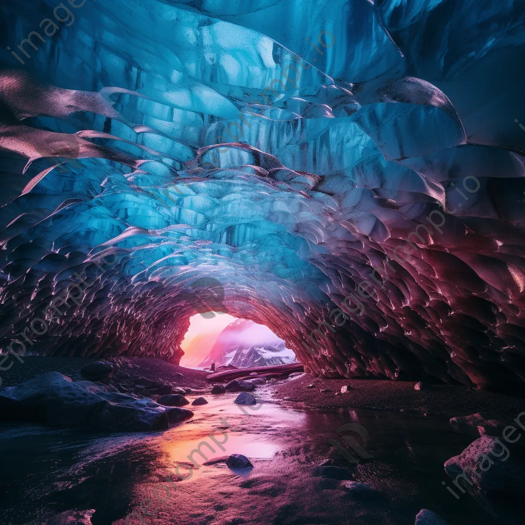 Inside an ice cave with massive ice columns and dramatic colors - Image 2