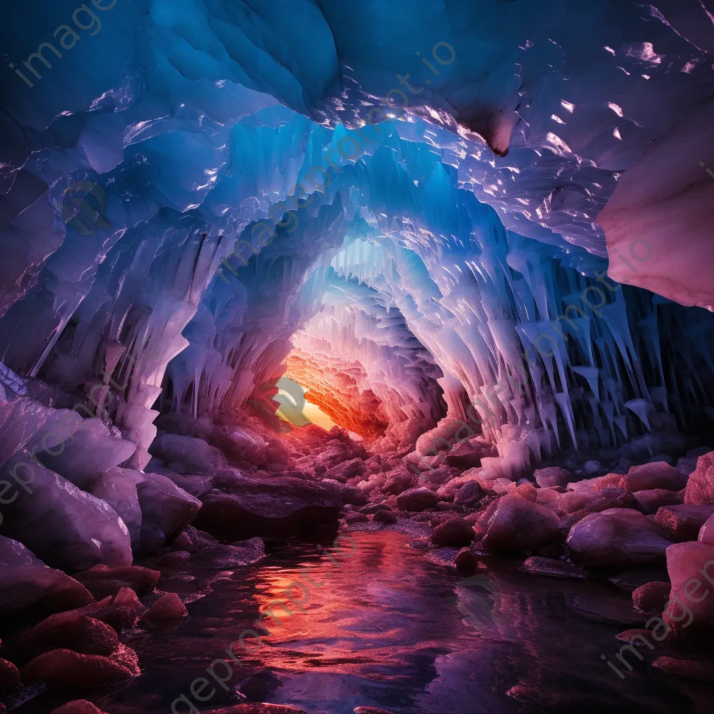 Inside an ice cave with massive ice columns and dramatic colors - Image 3