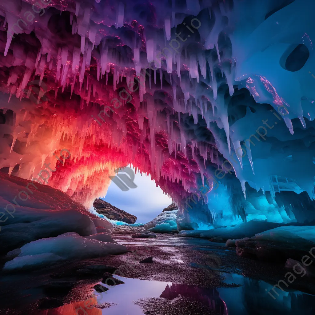 Inside an ice cave with massive ice columns and dramatic colors - Image 4