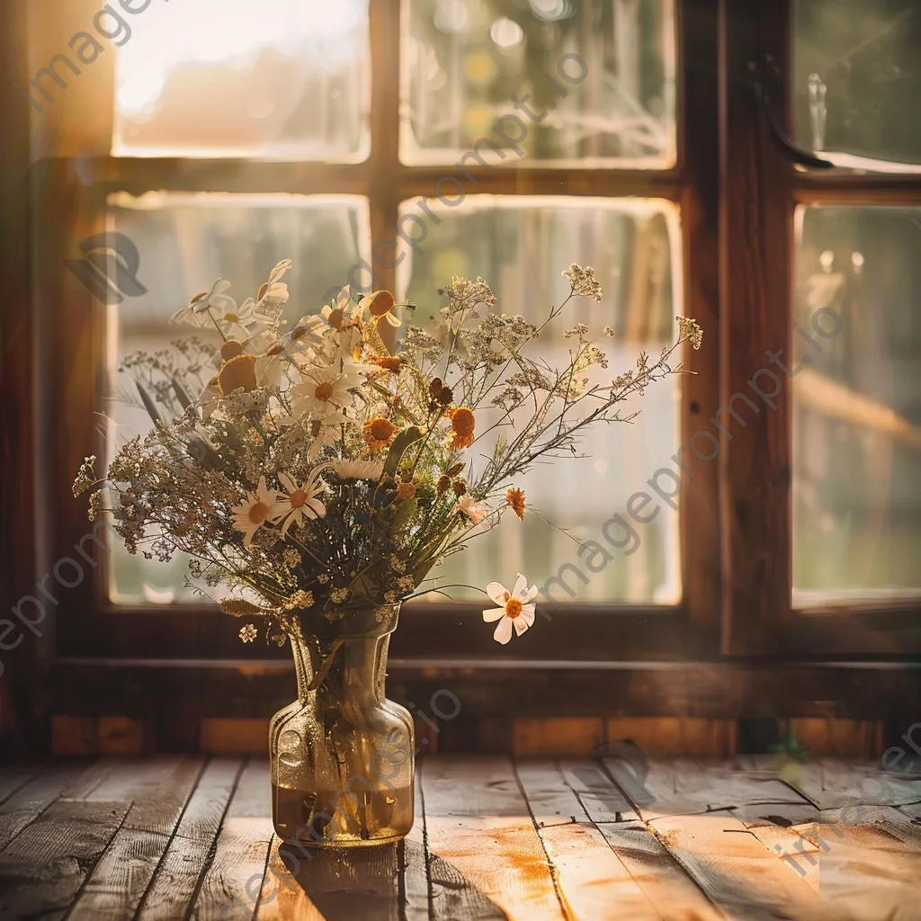 Beautiful wildflower bouquet on a rustic wooden table. - Image 1