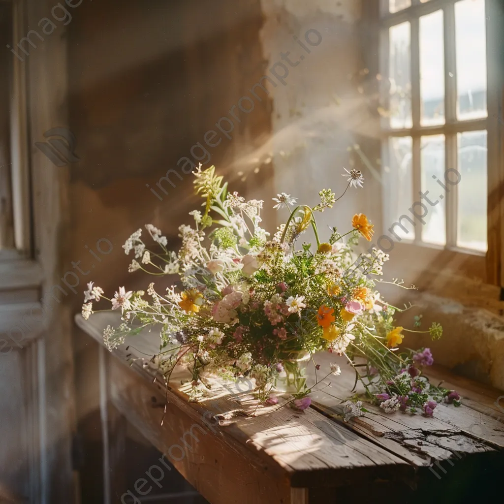 Beautiful wildflower bouquet on a rustic wooden table. - Image 2