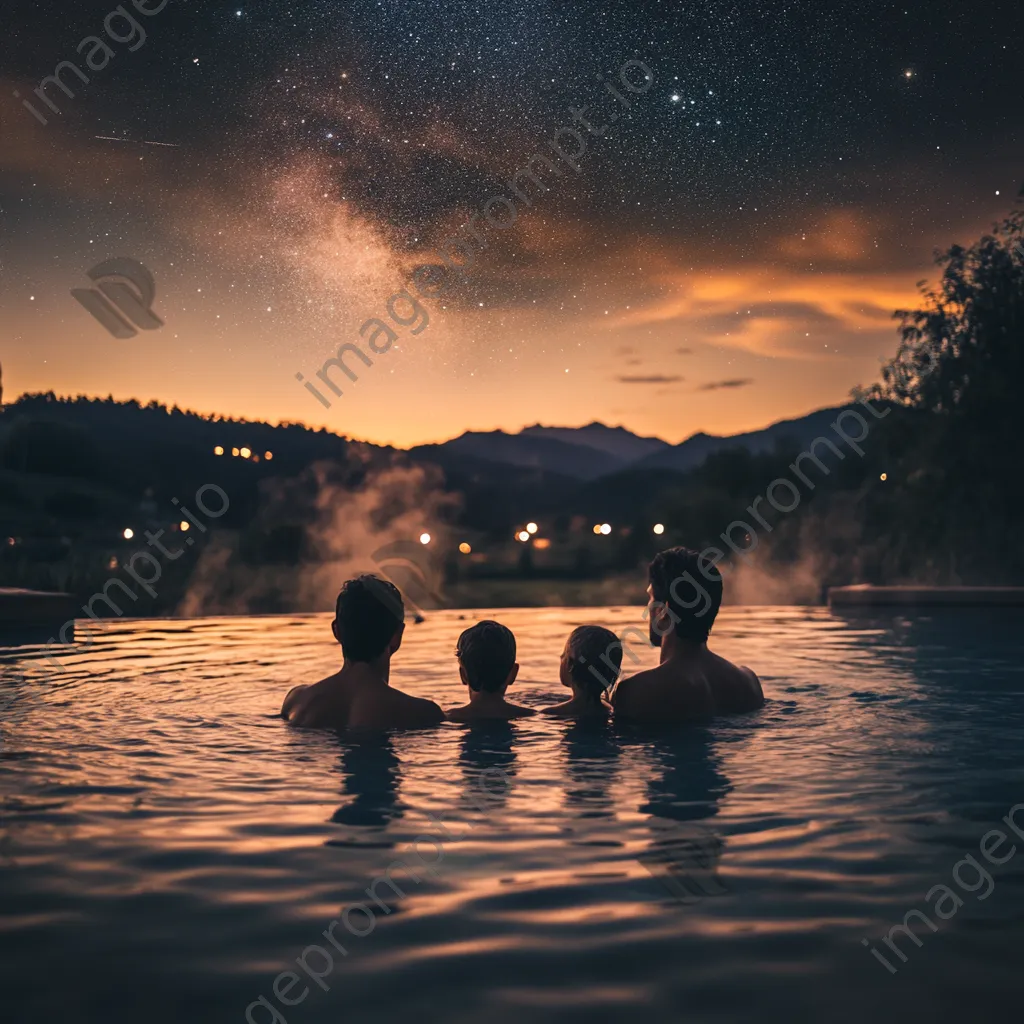 A family enjoying a thermal spring under a starlit sky at night. - Image 4