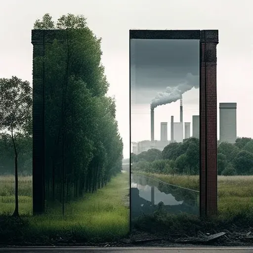 Illustration showing the contrast between a green park and a polluted industrial area. - Image 3