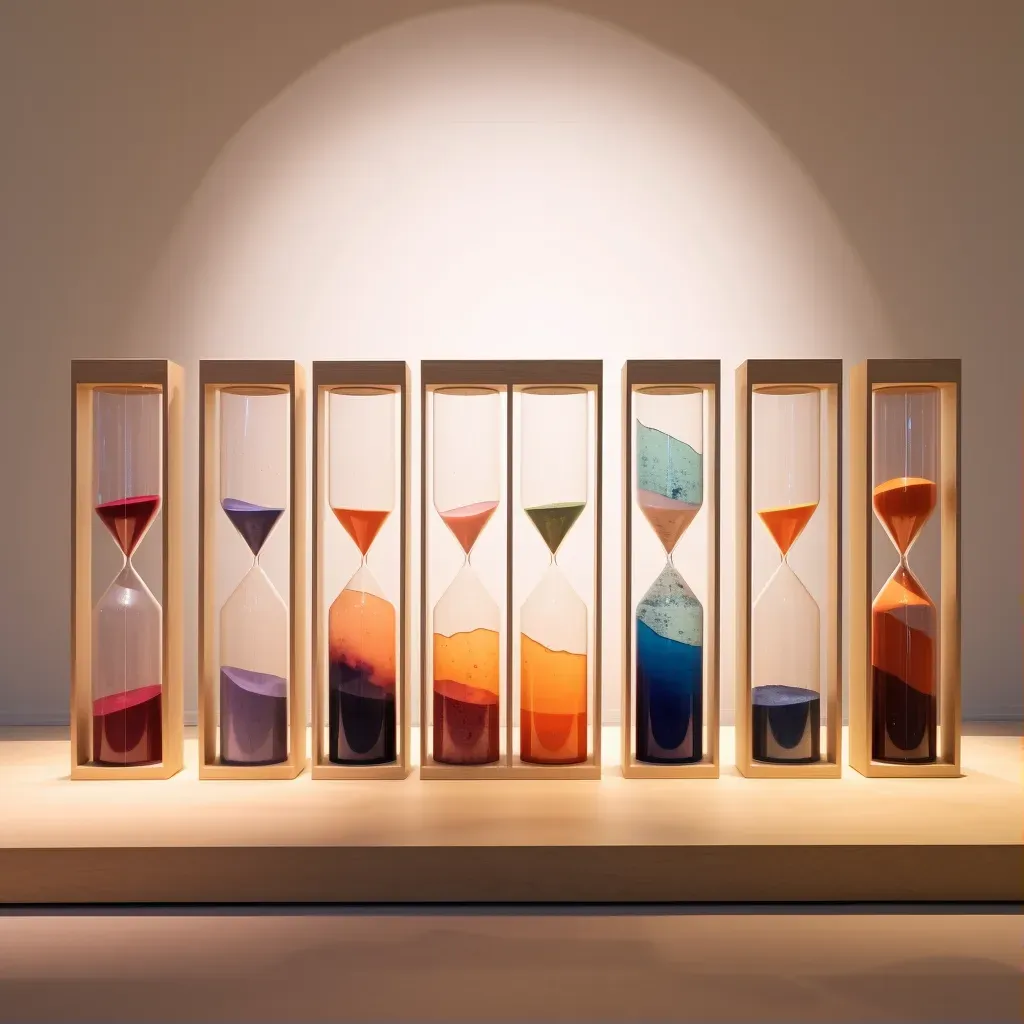 Hourglasses in different sizes and colors representing various times of the day - Image 1