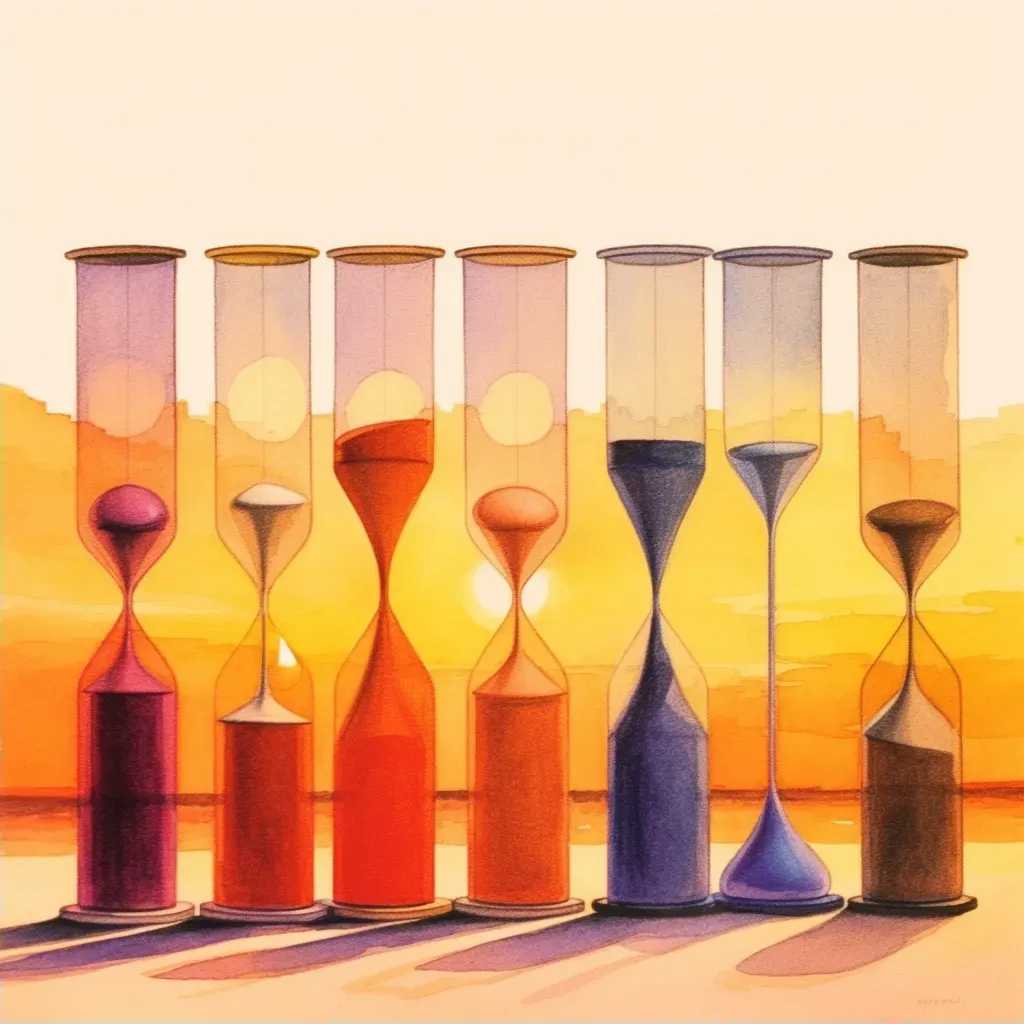 Hourglasses in different sizes and colors representing various times of the day - Image 2