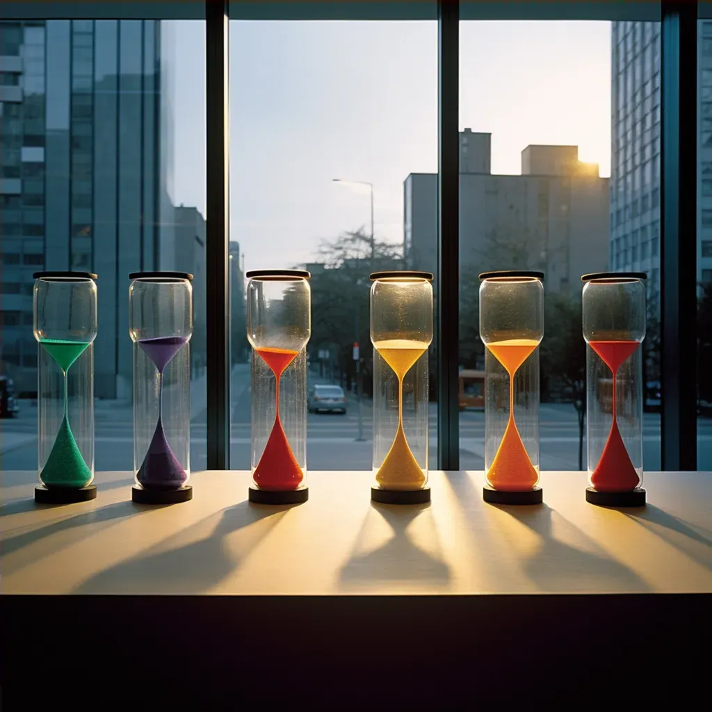 Hourglasses in different sizes and colors representing various times of the day - Image 4