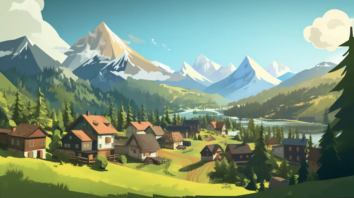 Low poly art of a peaceful mountain town in spring - Image 2