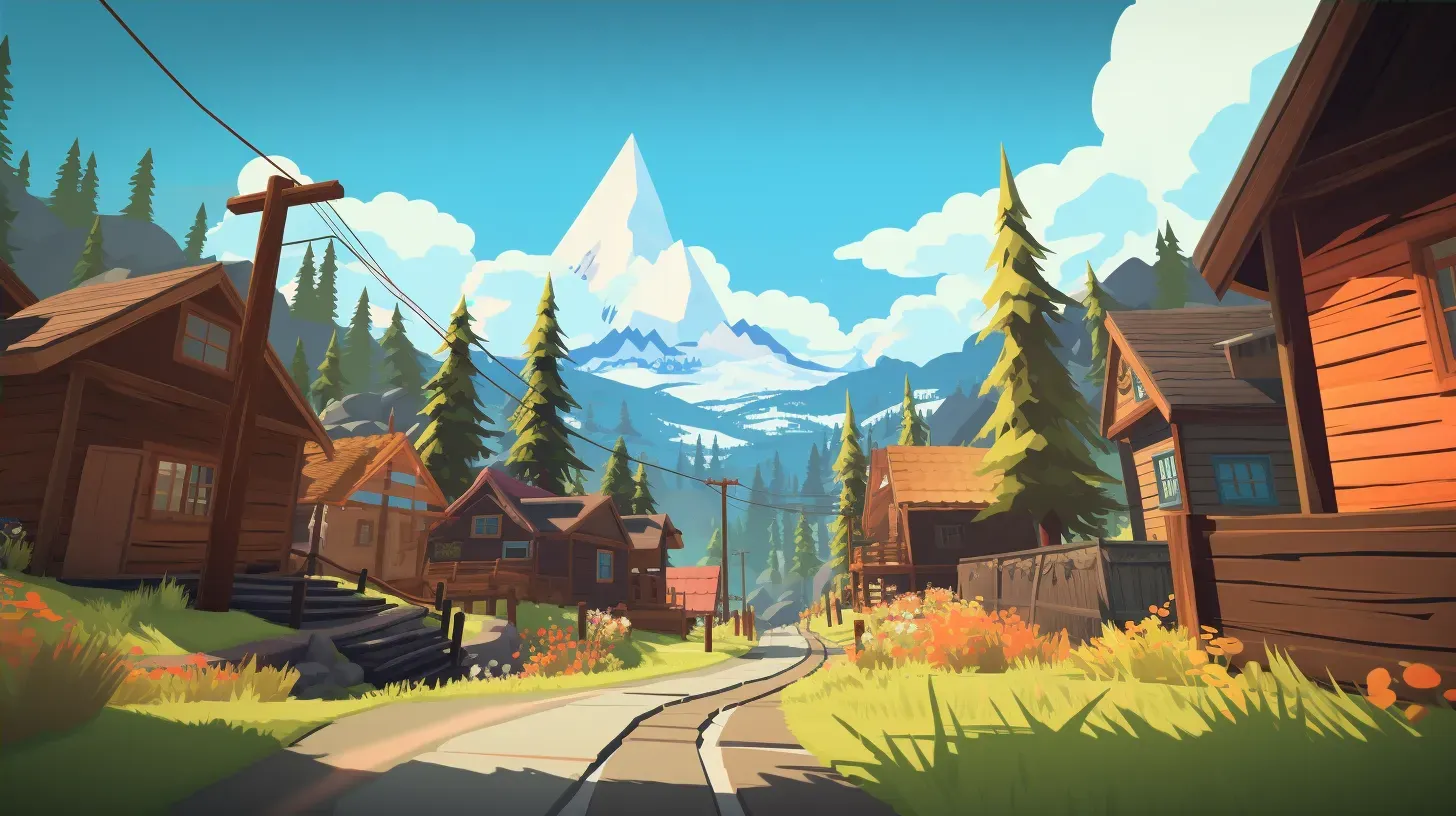 Low poly art of a peaceful mountain town in spring - Image 4