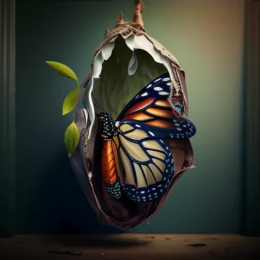 Illustration of a butterfly emerging from a chrysalis - Image 3