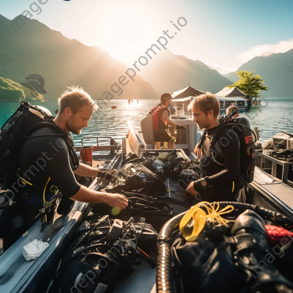 Divers preparing gear on a boat - Image 1