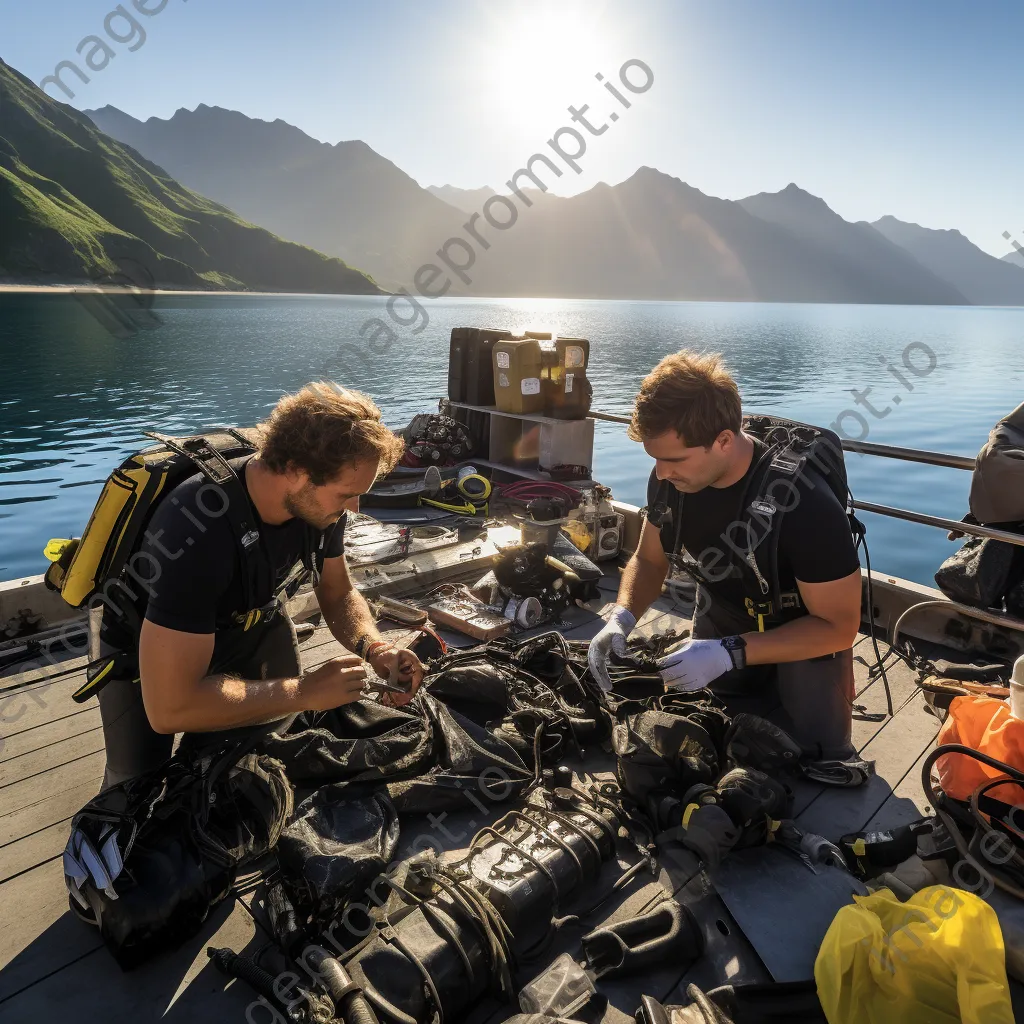 Divers preparing gear on a boat - Image 2