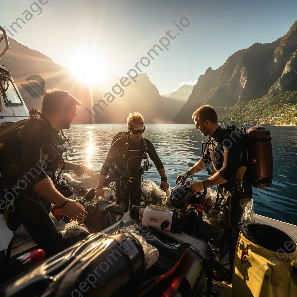 Divers preparing gear on a boat - Image 3